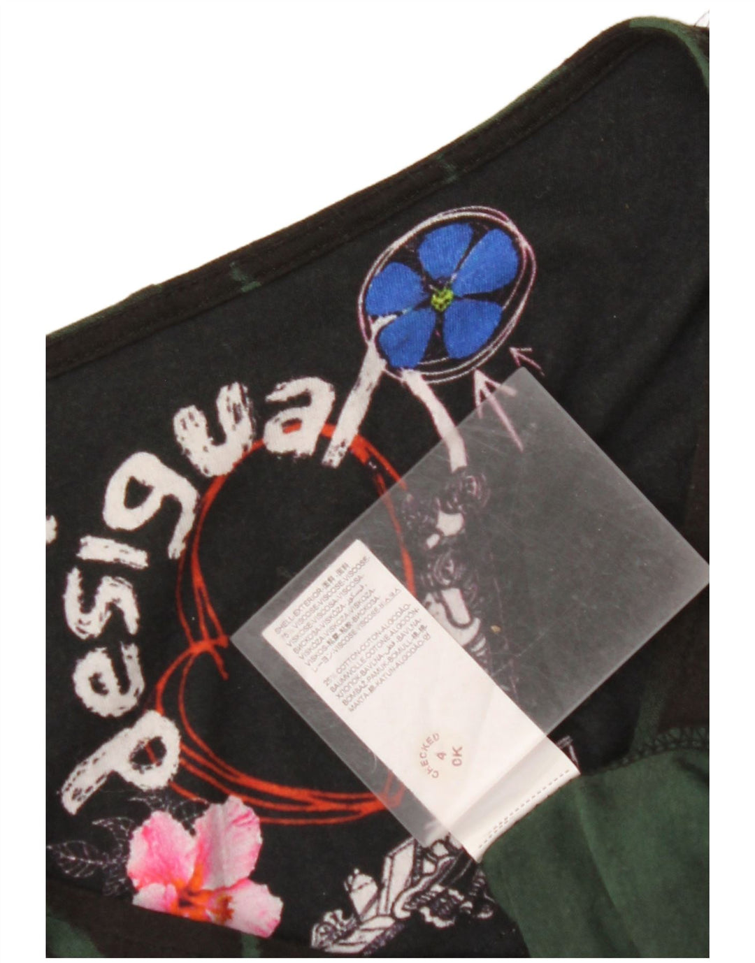 DESIGUAL Robe fourreau graphique à manches longues pour femme UK 12 moyen noir floral