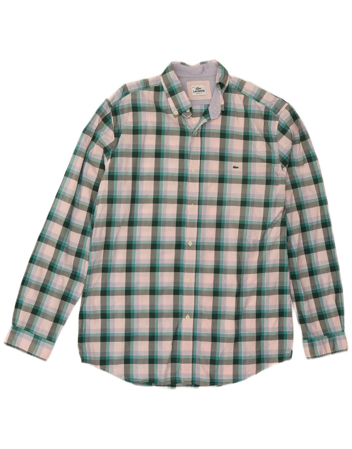 Lacoste Chemise coupe classique pour homme Taille 40 Coton à carreaux vert moyen
