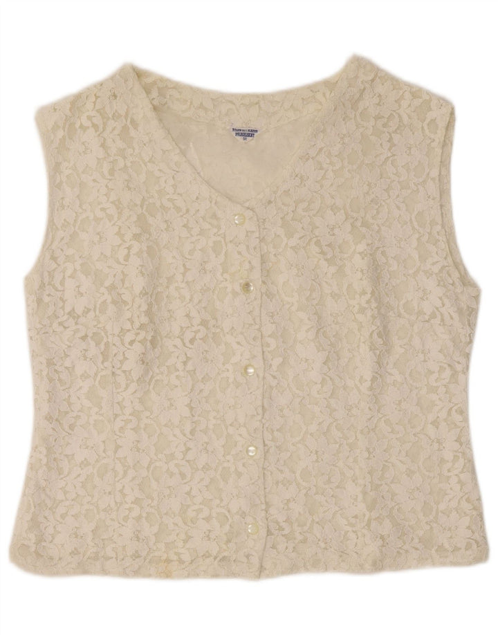 VINTAGE Femmes Crop Chemise sans manches Blouse IT 50 XL Off White Floral