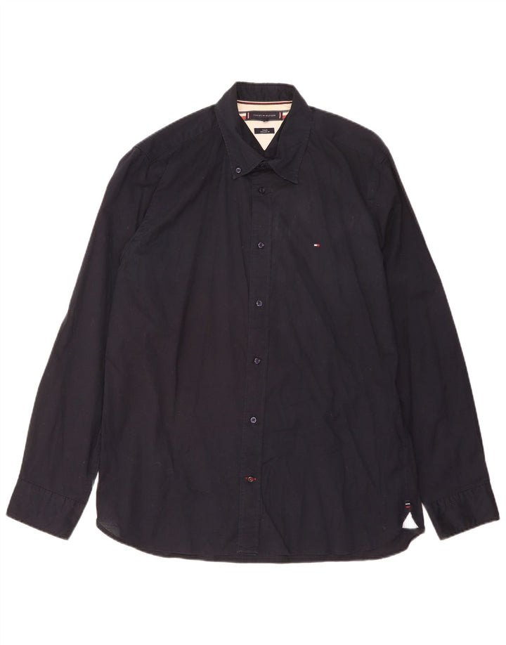 TOMMY HILFIGER Chemise Regular Fit Homme Large Bleu Marine Coton