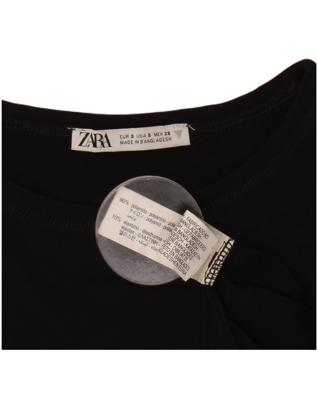 Zara Femme Crop Top Manches Longues UK 8 Petit Noir Polyamide