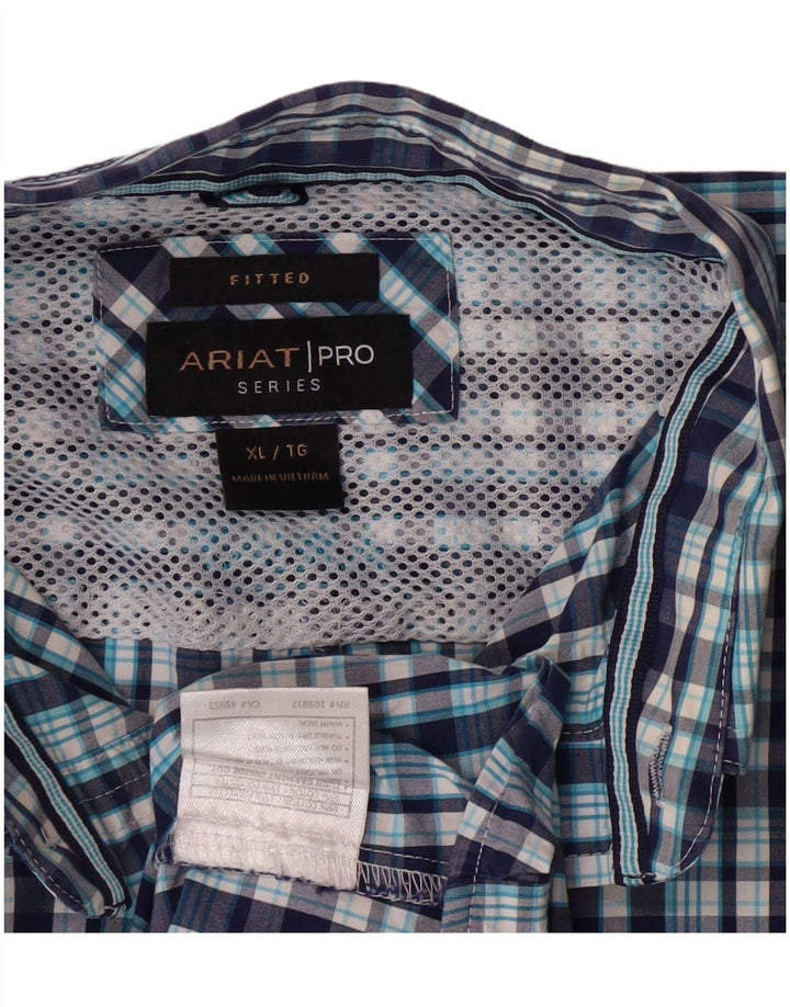Ariat Chemise ajustée pour homme XL en coton à carreaux bleu