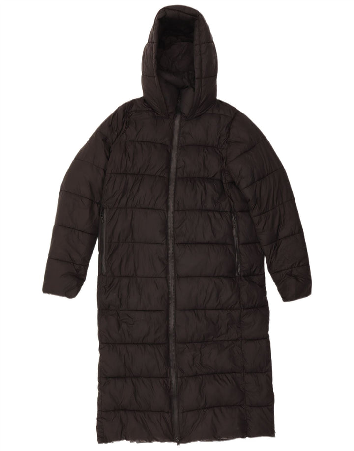 ZARA Manteau matelassé à capuche surdimensionné pour femme UK 10 Small Noir Polyester