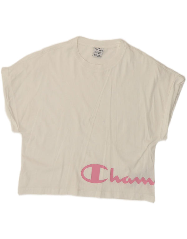 Champion Girls Crop Graphic T-Shirt Top 13-14 ans XL Blanc Coton