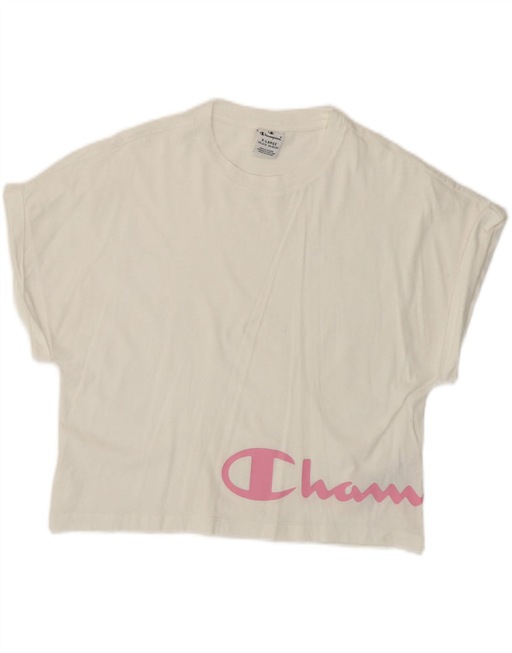 Champion Girls Crop Graphic T-Shirt Top 13-14 ans XL Blanc Coton
