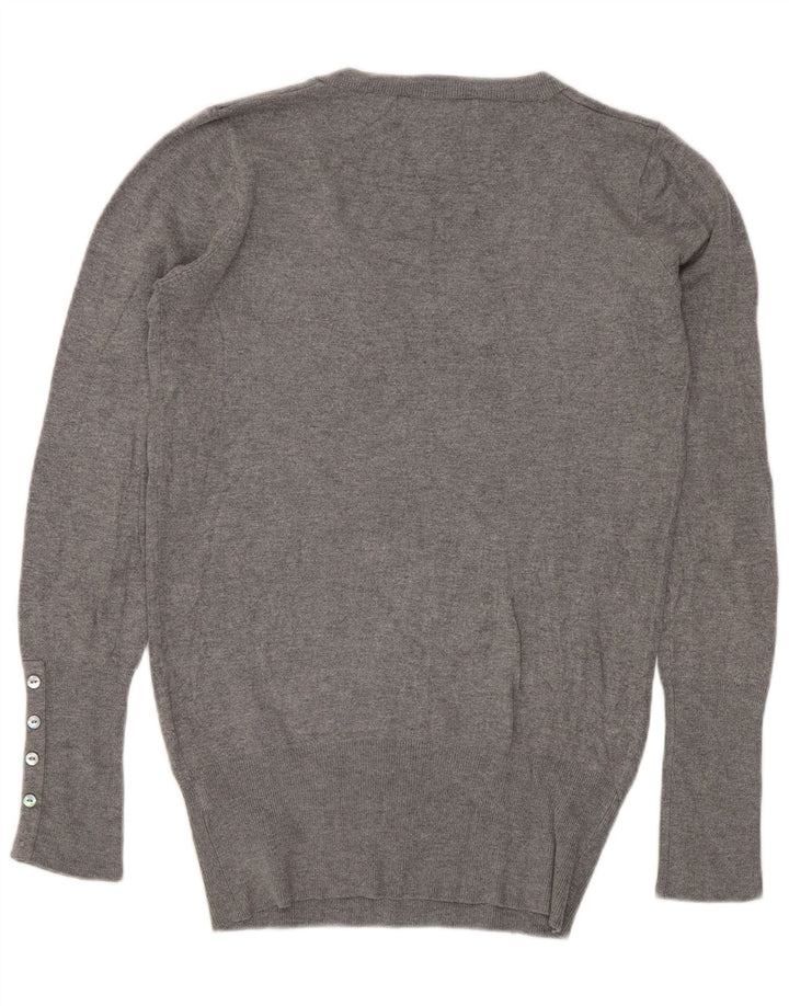Zara Pull col V pour femme UK 12 Rayonne Gris Moyen