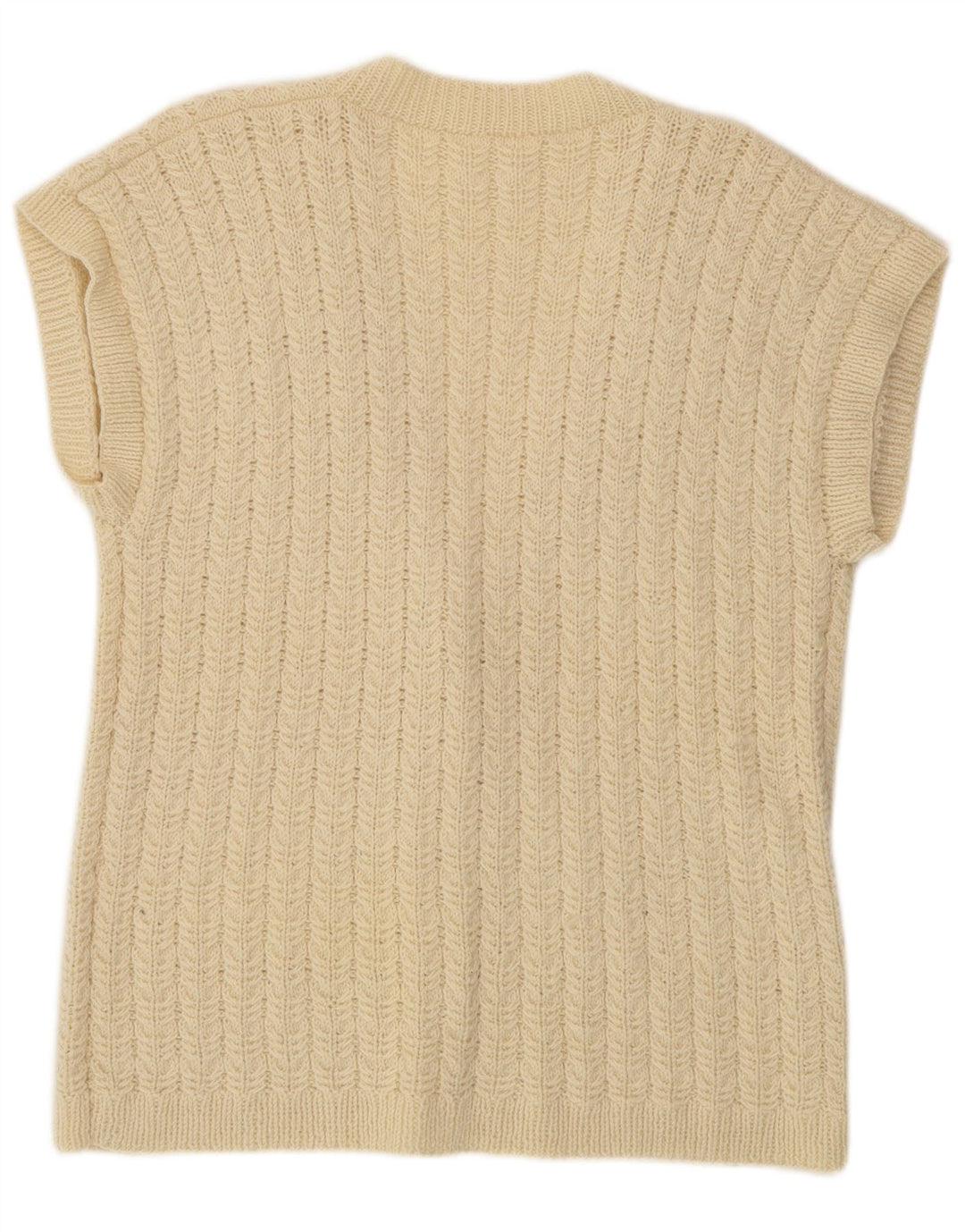 VINTAGE Femmes Manches Courtes Cardigan Pull UK 16 Grand Blanc Cassé