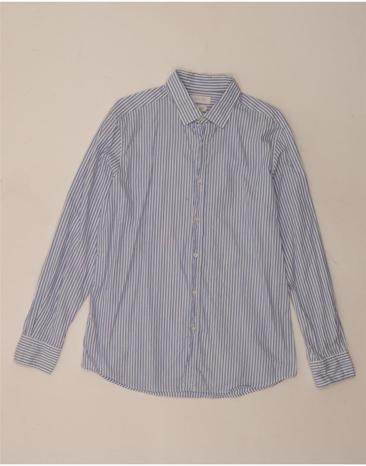 Massimo Dutti Chemise Homme XL Bleu Rayure Coton