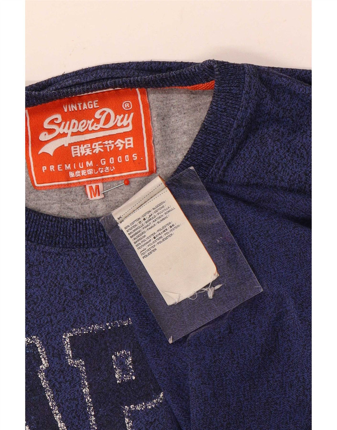 Superdry T-Shirt Graphique Homme Bleu Moyen Flecked Cotton