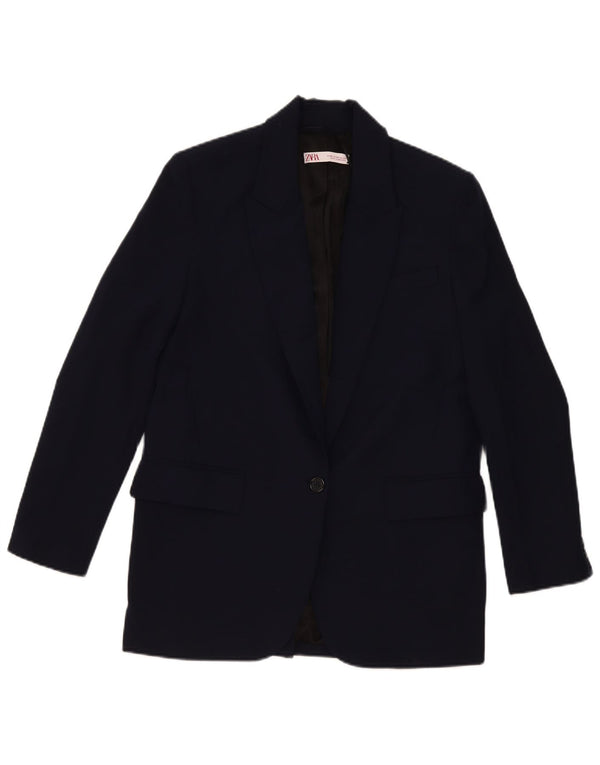 Zara Veste blazer surdimensionnée à 2 boutons pour femme UK 6 XS Bleu marine Viscose