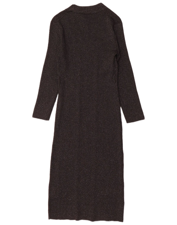 Dkny Robe pull à manches longues pour femme UK 42 Rayonne mouchetée noire moyenne