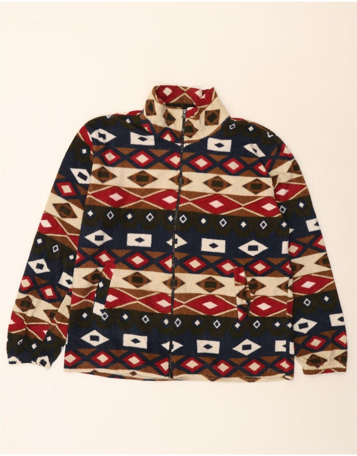 VINTAGE Veste polaire surdimensionnée femme UK 16 Grand géométrique multicolore
