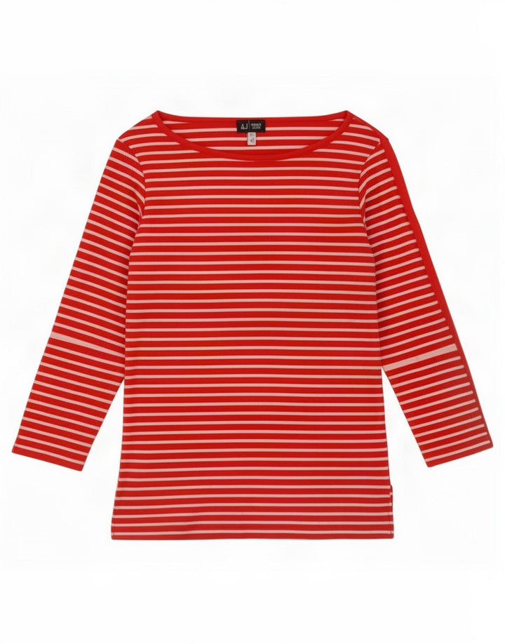 Armani Jeans Haut à manches 3/4 pour femme UK 10 Petit rayé rouge