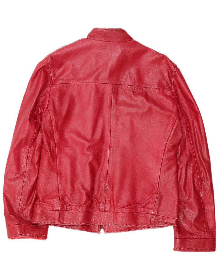 Veste Bomber En Cuir Femme Vintage IT 46 Grand Rouge