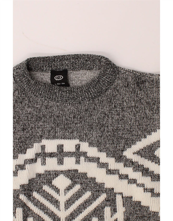 C & A Mens Crew Neck Jumper Sweater IT 52/54 Large Grey Fair Isle Vintage C & A and Second-Hand C & A from Messina Hembry 