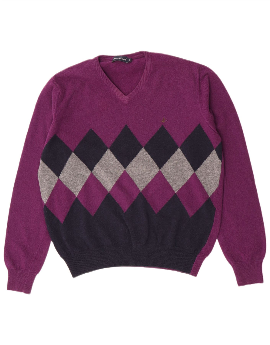 Brooksfield Pull col V pour homme IT 48 Violet moyen Argyle/Diamant