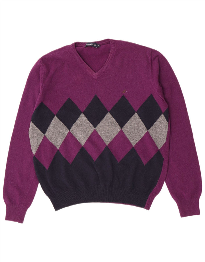 Brooksfield Pull col V pour homme IT 48 Violet moyen Argyle/Diamant