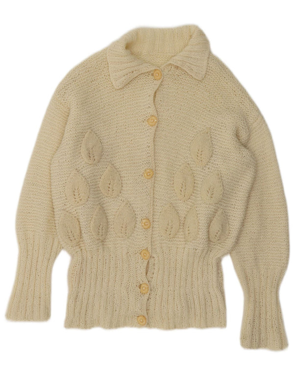 vintage Femme Cardigan Pull UK 16 Grand Off White Floral
