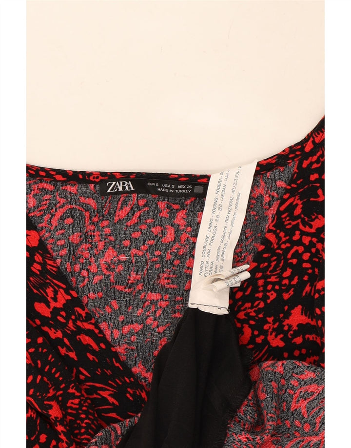 ZARA Womens Abstract Pattern Long Sleeve Tiered Dress UK 10 Small Red