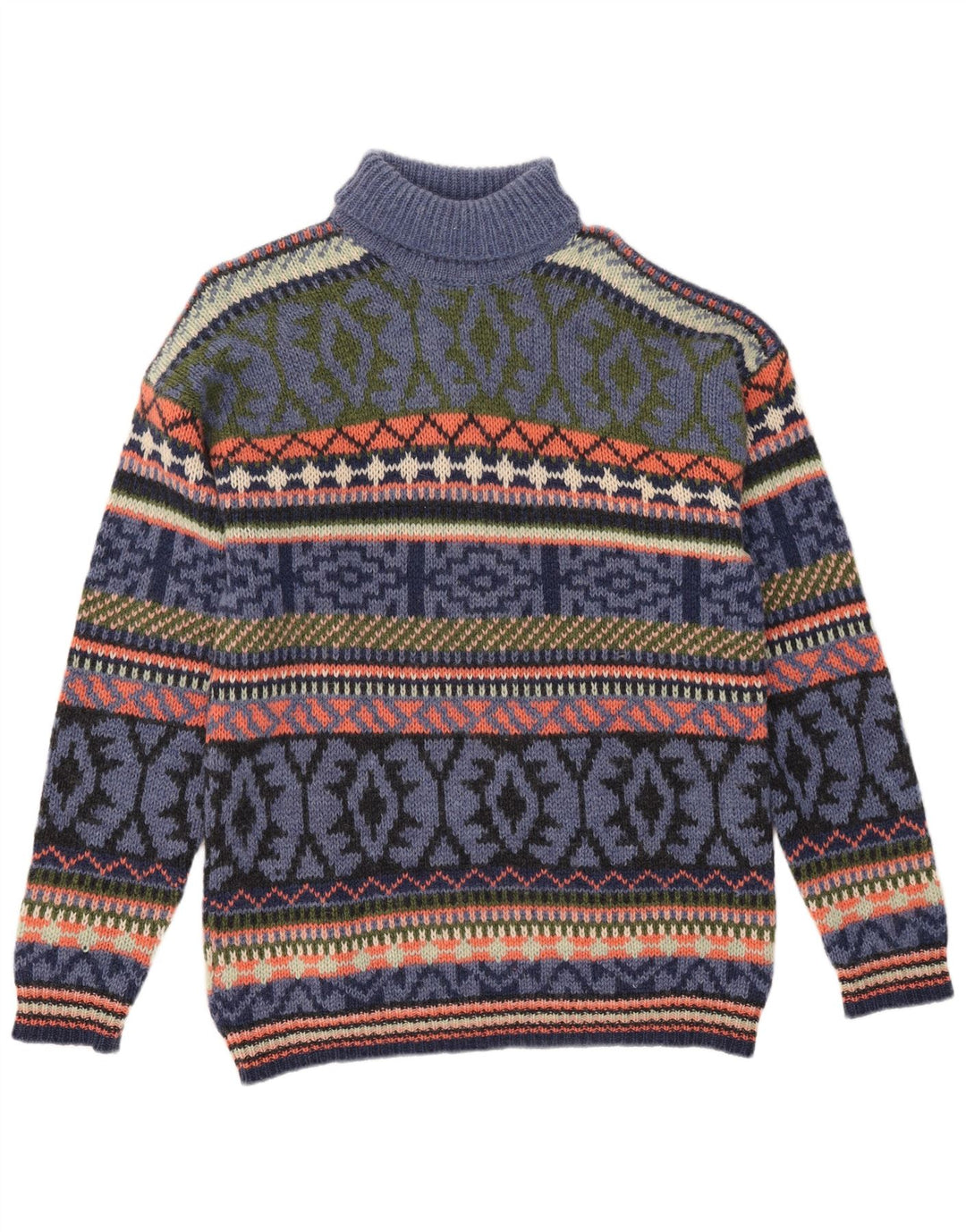 S. Moritz Pull col roulé pour homme en laine Fair Isle bleue