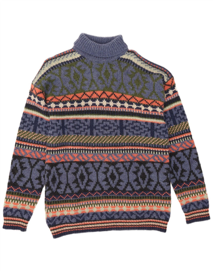 S. Moritz Pull col roulé pour homme en laine Fair Isle bleue