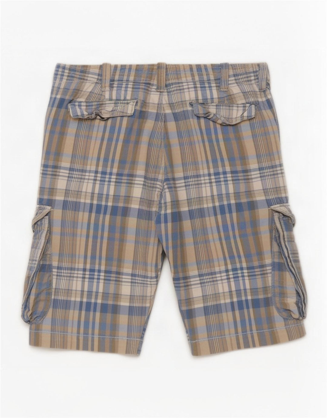 Benetton Short cargo régulier pour hommes W32 à carreaux bleu moyen