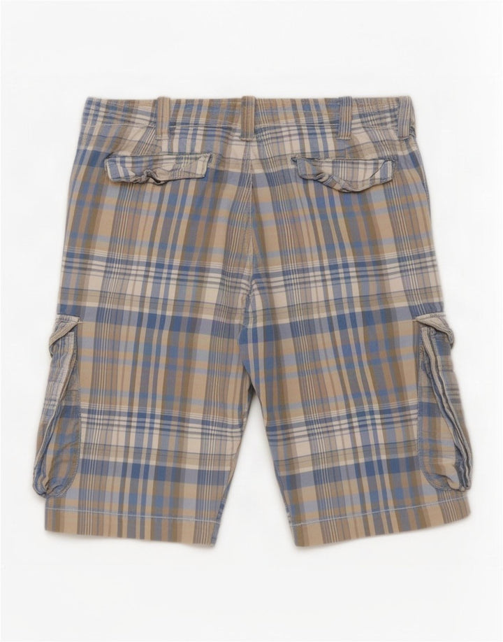 Benetton Short cargo régulier pour hommes W32 à carreaux bleu moyen