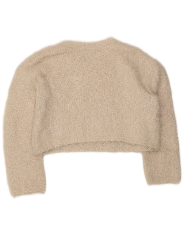 Zara Pull court à col bateau pour femme UK 14 Beige moyen Polyester