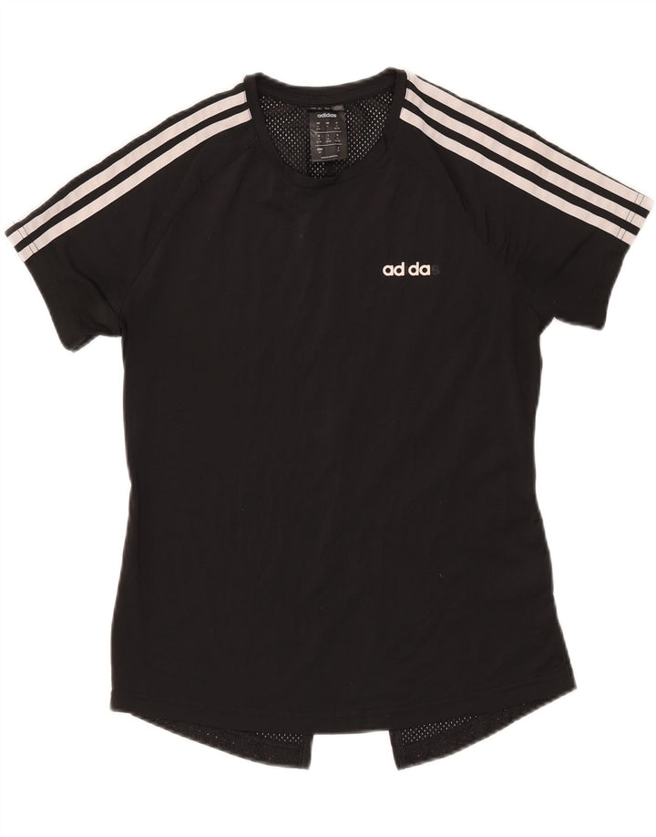 ADIDAS Femmes Climalite T-Shirt Top UK 8/10 Petit Noir Polyester