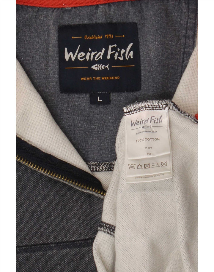 Weird Fish Sweat-shirt à col zippé pour homme en coton bleu marine Taille L