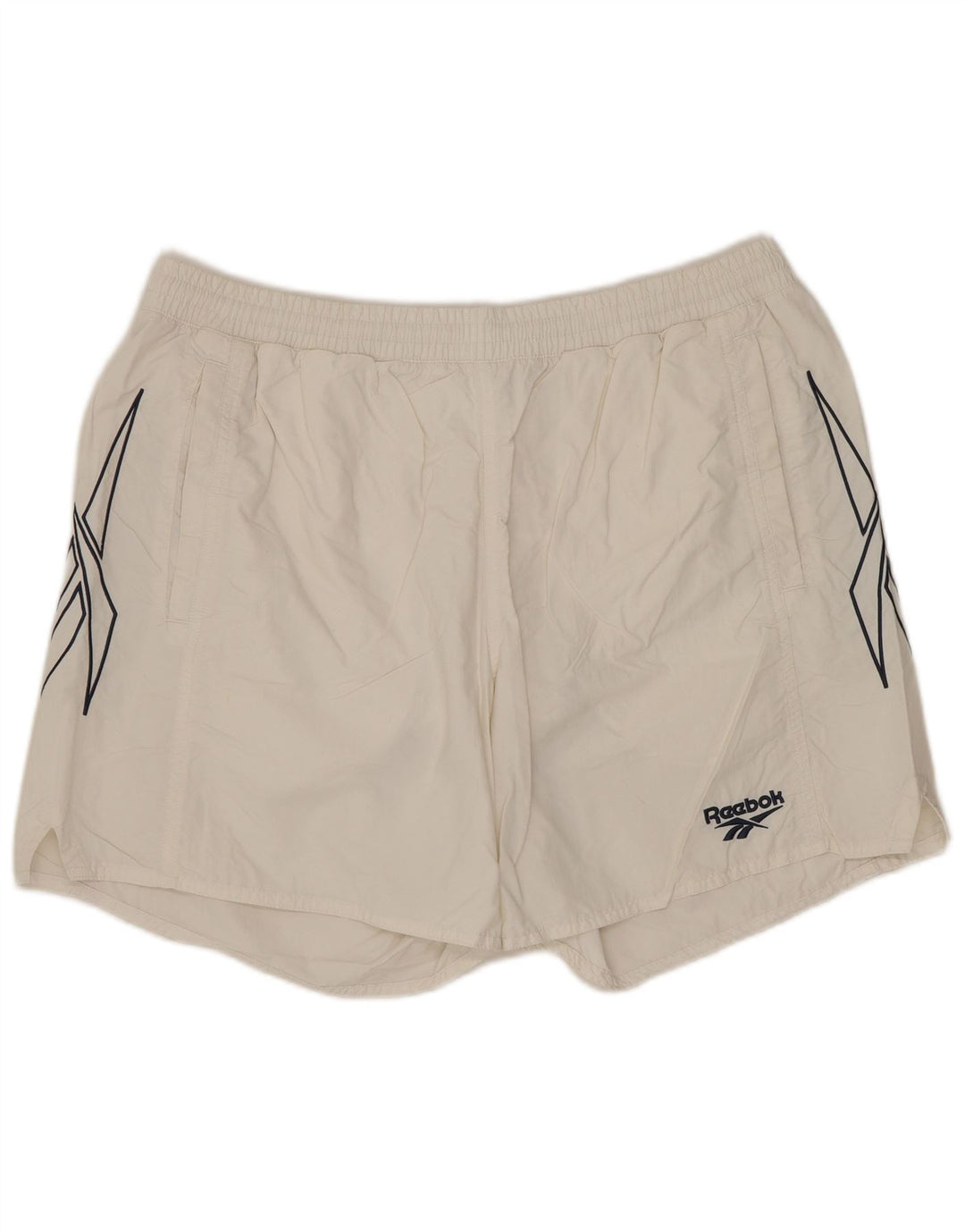 REEBOK Short de bain classique graphique pour hommes, grand, blanc, polyester