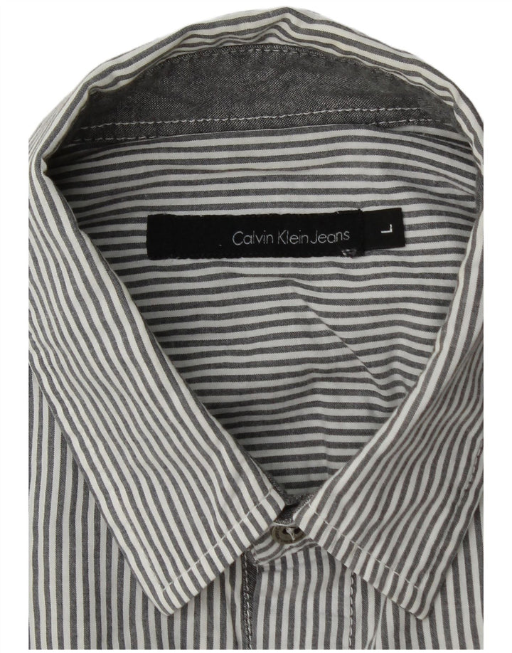 CALVIN KLEIN JEANS Chemise à Manches Courtes Homme Large Gris Rayé