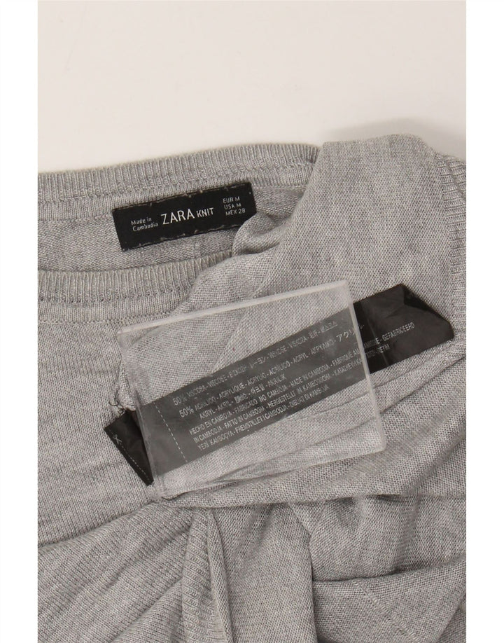 ZARA Pull col bateau pour femme UK 14 Viscose mouchetée gris moyen