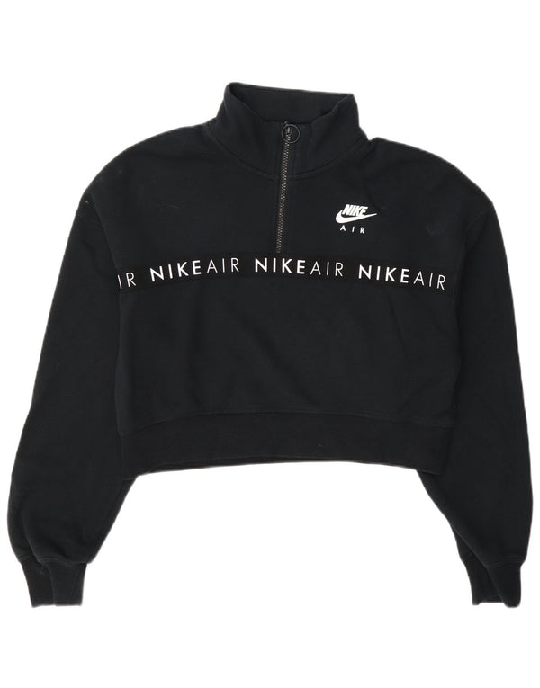 Nike Sweat-shirt court à col zippé pour femme UK 14 Bleu marine moyen