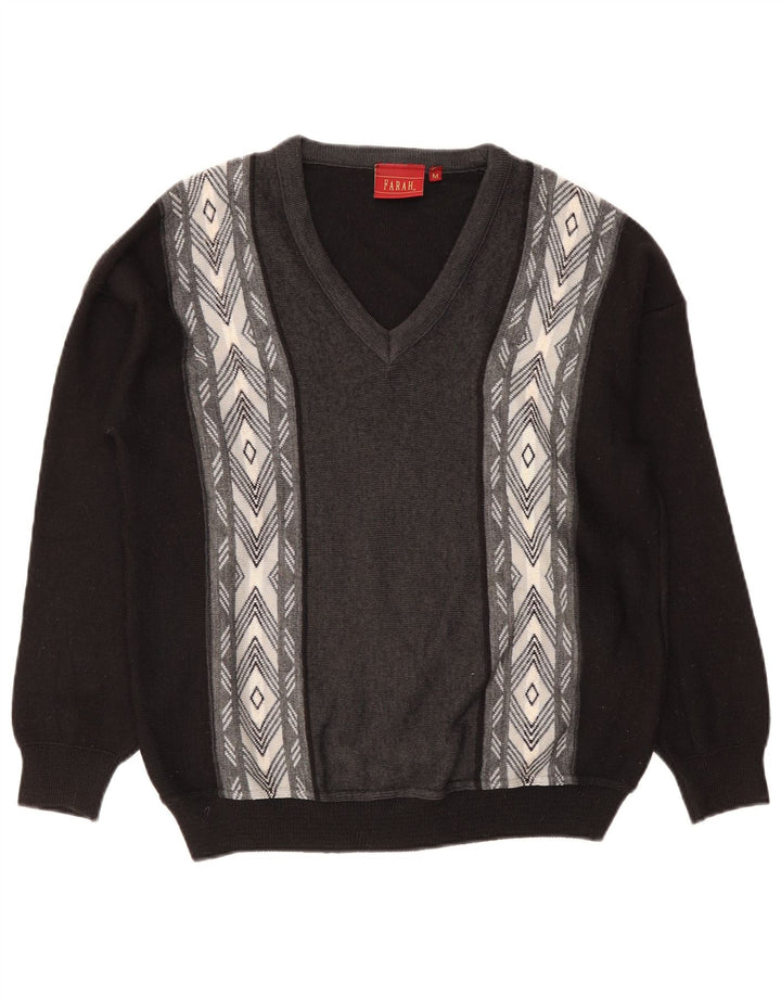 Farah Pull Col V Homme Noir Moyen Acrylique Colorblock