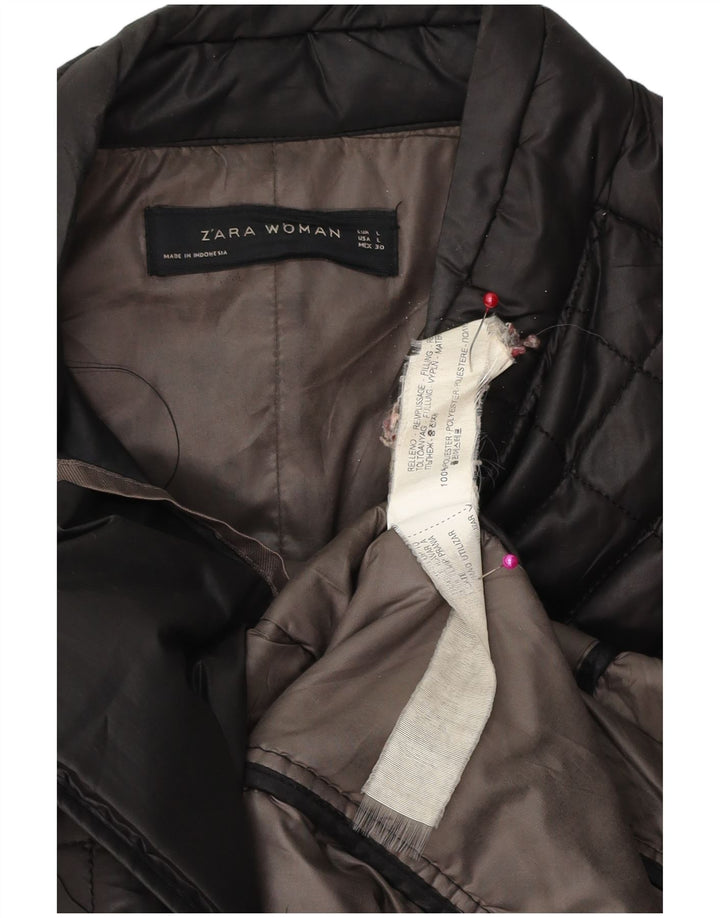 Zara Manteau matelassé matelassé pour femme UK 16 Large Noir Polyester
