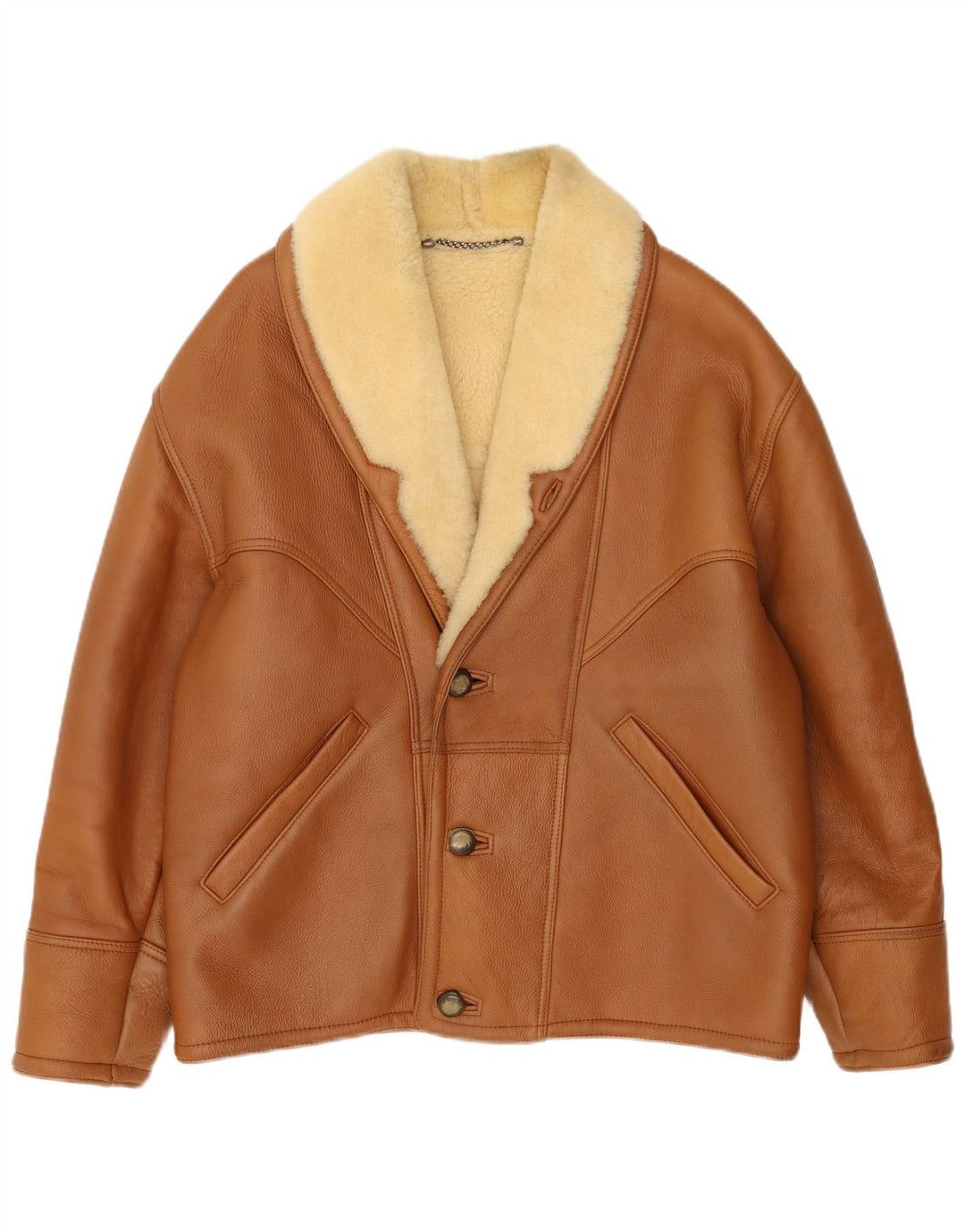veste en peau de mouton homme vintage IT 50 Grande peau de mouton marron