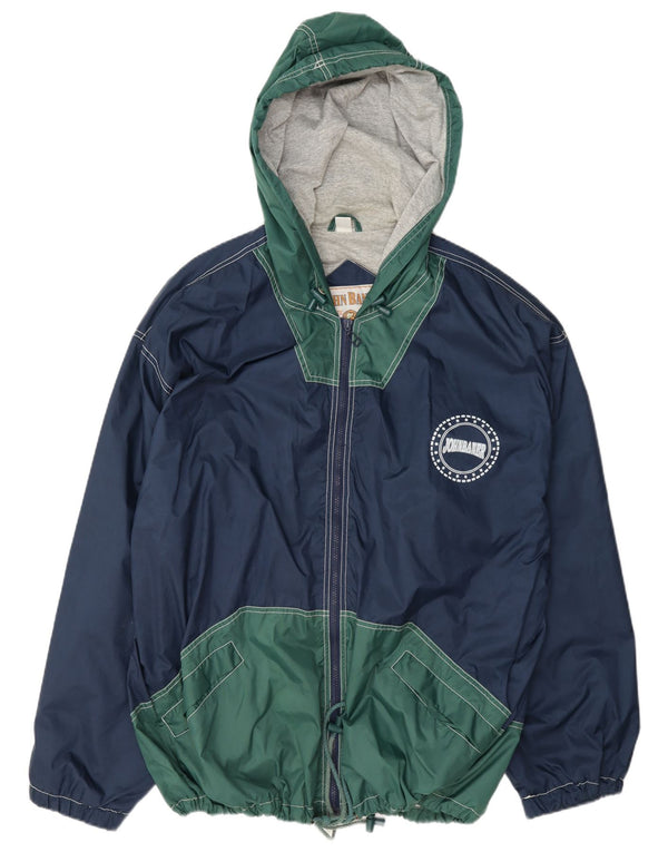 John Baner Veste de pluie à capuche pour homme UK 46 3XL Bleu marine Colourblock