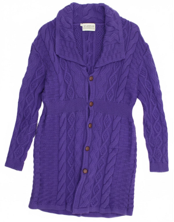 Blarney Cardigan long pour femme en laine mérinos violette UK 14
