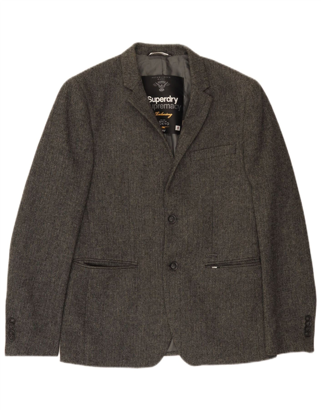 Superdry Veste Blazer 2 Boutons Homme UK 38 Gris Moyen à Chevrons