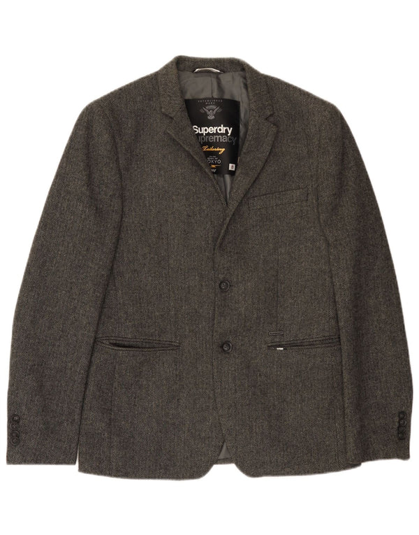 Superdry Veste Blazer 2 Boutons Homme UK 38 Gris Moyen à Chevrons