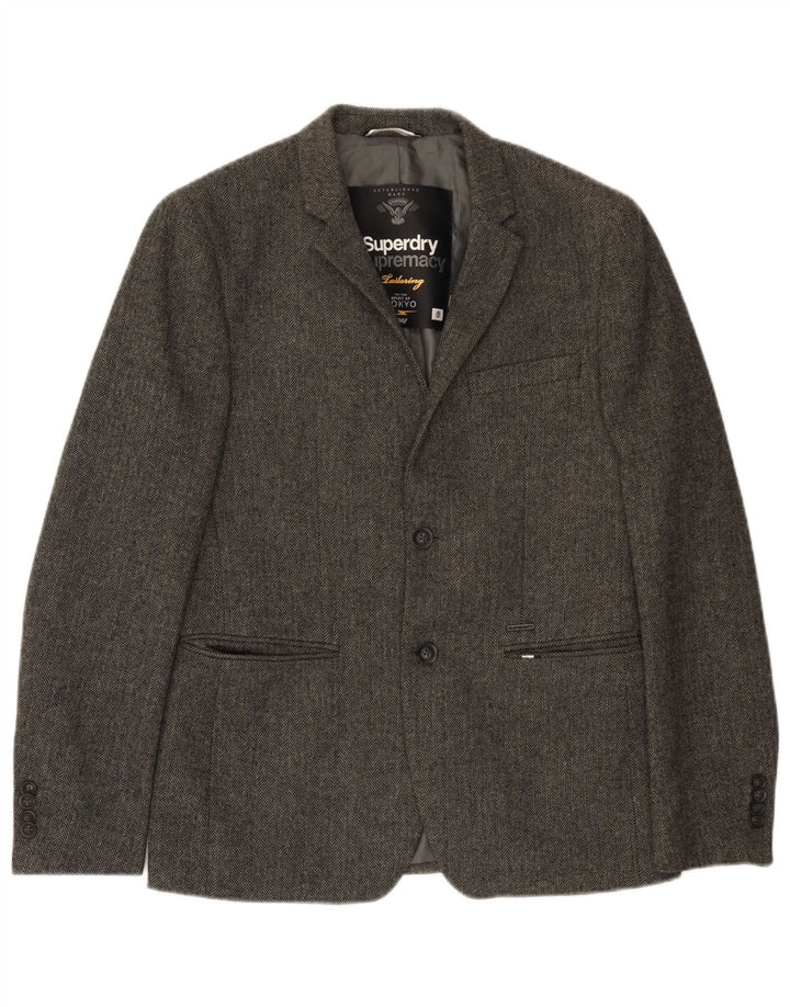 Superdry Veste Blazer 2 Boutons Homme UK 38 Gris Moyen à Chevrons