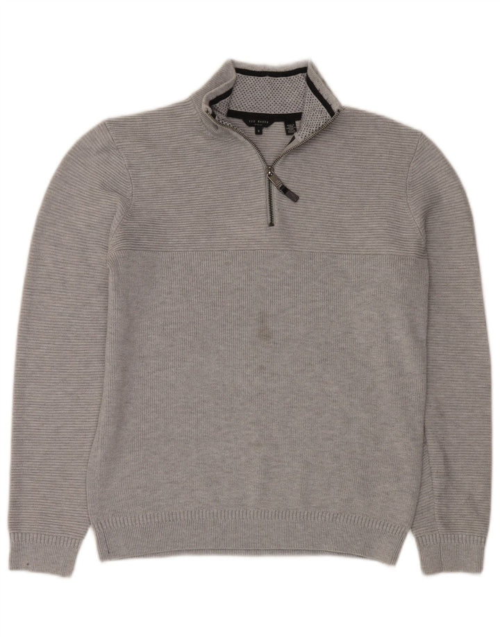 Ted Baker Pull à col zippé pour homme Taille 3 Gris moyen Polyester