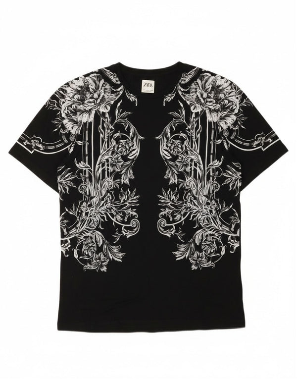 Zara Mens Graphic T-Shirt Top Large Noir Floral