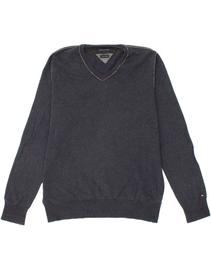 TOMMY HILFIGER Mens V-Neck Jumper Sweater Medium Navy Blue Cotton Vintage Tommy Hilfiger and Second-Hand Tommy Hilfiger from Messina Hembry 