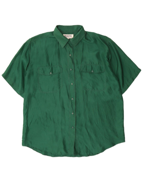 vintage Femme Manches Courtes Chemise Oversize UK 18 XL Soie Verte