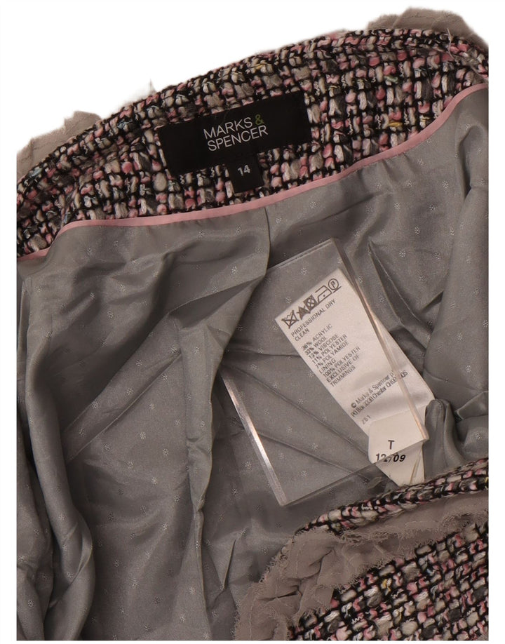 Marks & Spencer Veste boléro à manches 3/4 pour femme UK 14 Gris moyen à carreaux