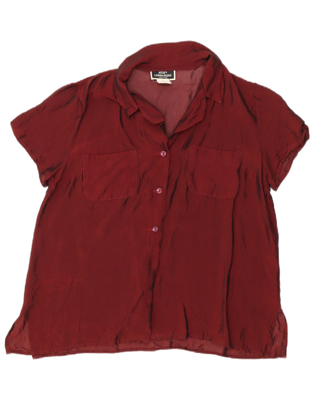ATOS LOMBARDINI Womens Short Sleeve Shirt Blouse UK 18 XL Maroon Vintage Atos Lombardini and Second-Hand Atos Lombardini from Messina Hembry 