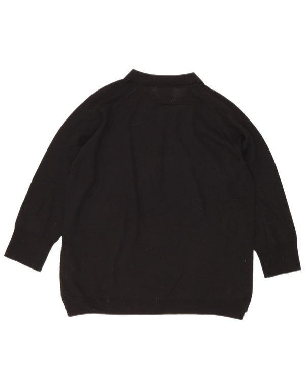 Zara Pull à manches 3/4 et col polo pour femme UK 14 en laine noire moyenne