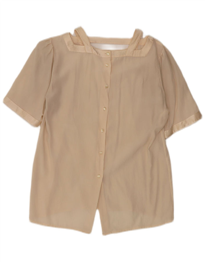 vintage Femme Chemise À Manches Courtes Blouse UK 12 Beige Moyen